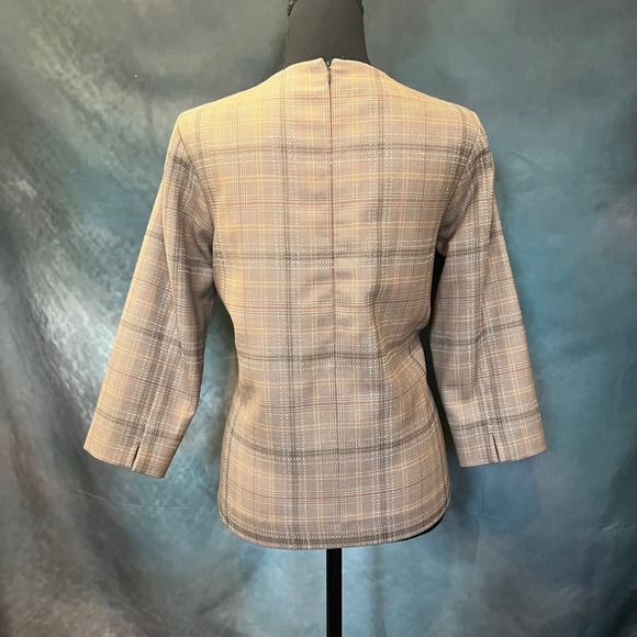 Pendleton Womens 100% Virgin Wool Plaid Top Brown Tan Size 6 3/4 Sleeve Blouse - Picture 4 of 7